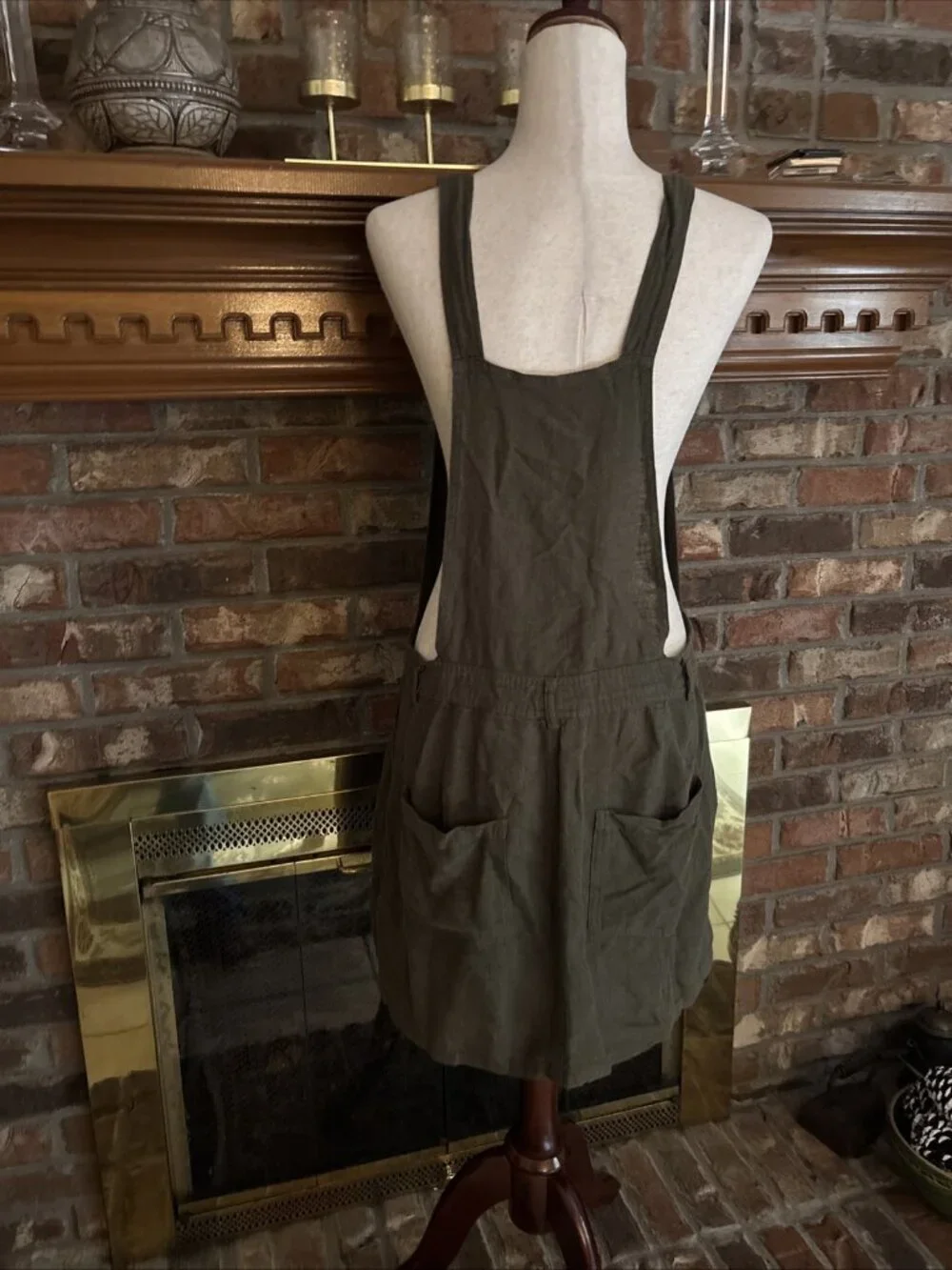 Garage Army Green Overall Dress Size Large Linen Blend